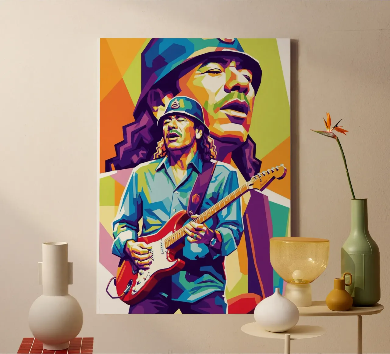Carlos Santana ritratto pop art #4 tela con Cornice a cassetta da Hantamrata