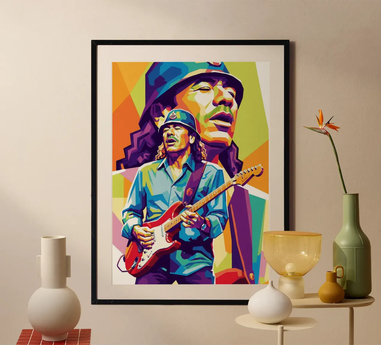 Carlos Santana ritratto pop art #4 poster con telaio in legno da Hantamrata