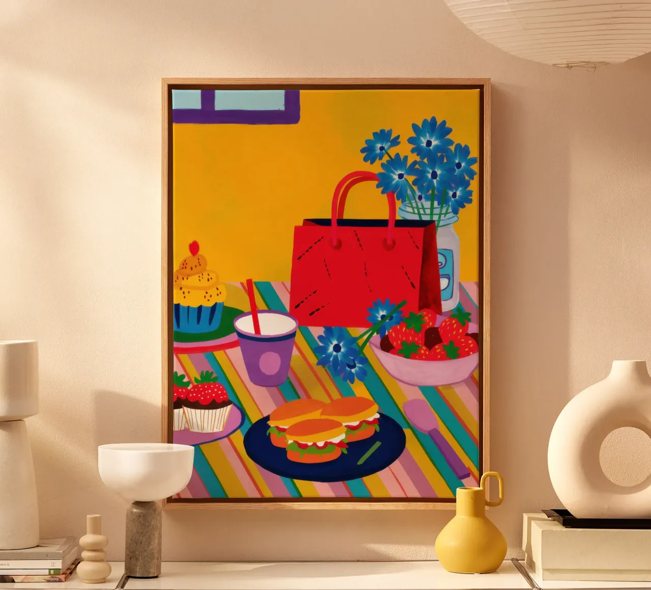 Cluttered Joyful Desk canvas with Floater frame by Lyra Glaze
