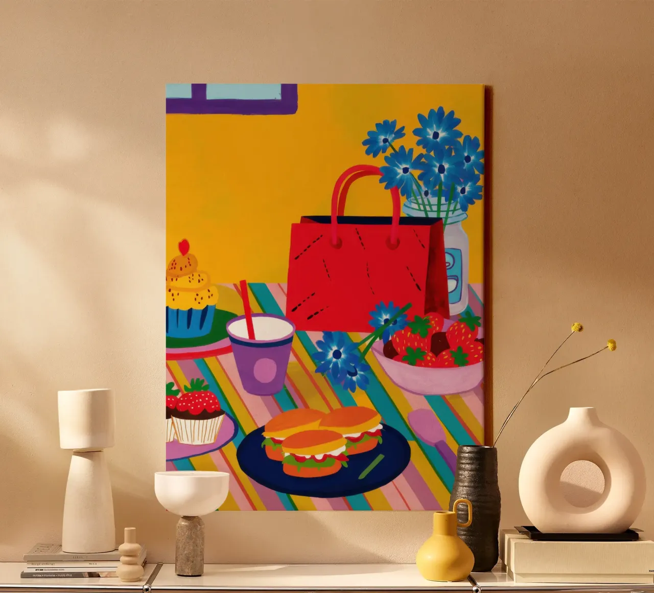 Cluttered Joyful Desk canvas with Floater frame by Lyra Glaze