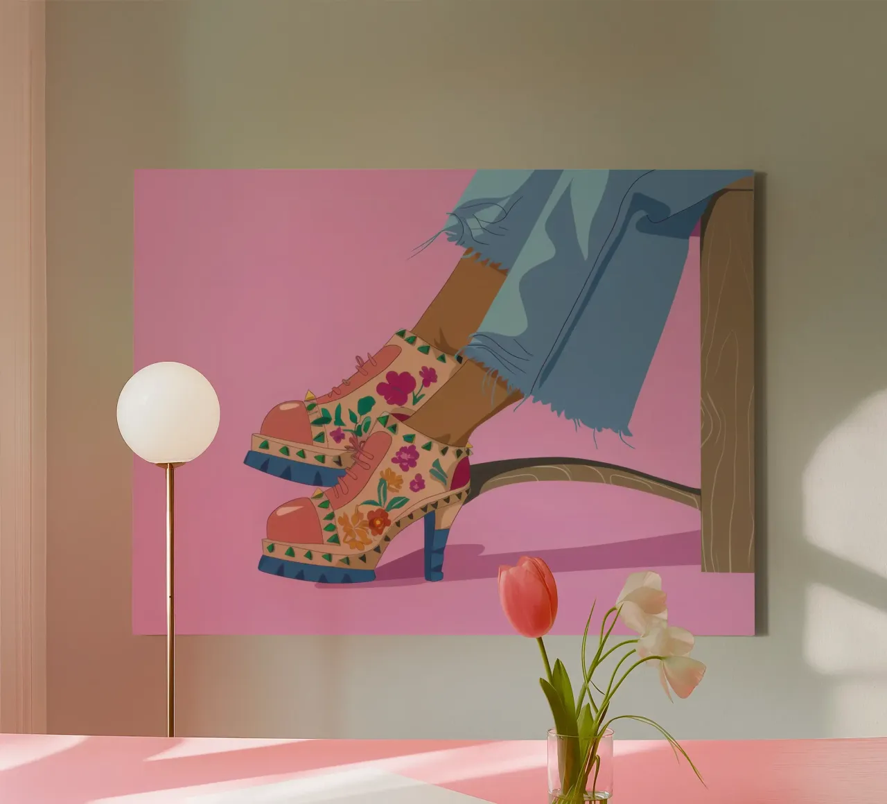 Feestelijk bloemenschoeisel canvas met Baklijst van Astra Mist