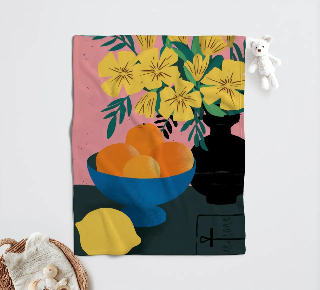 Orange-Zitrone-Stillleben Fleecedecke von Lyra Glaze