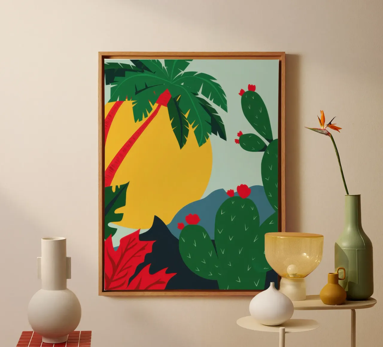 Cactus en surfplank canvas met Baklijst van Astra Mist