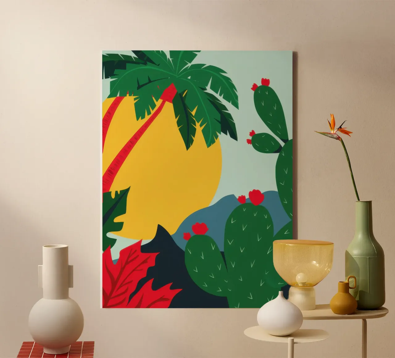 Cactus en surfplank canvas met Baklijst van Astra Mist