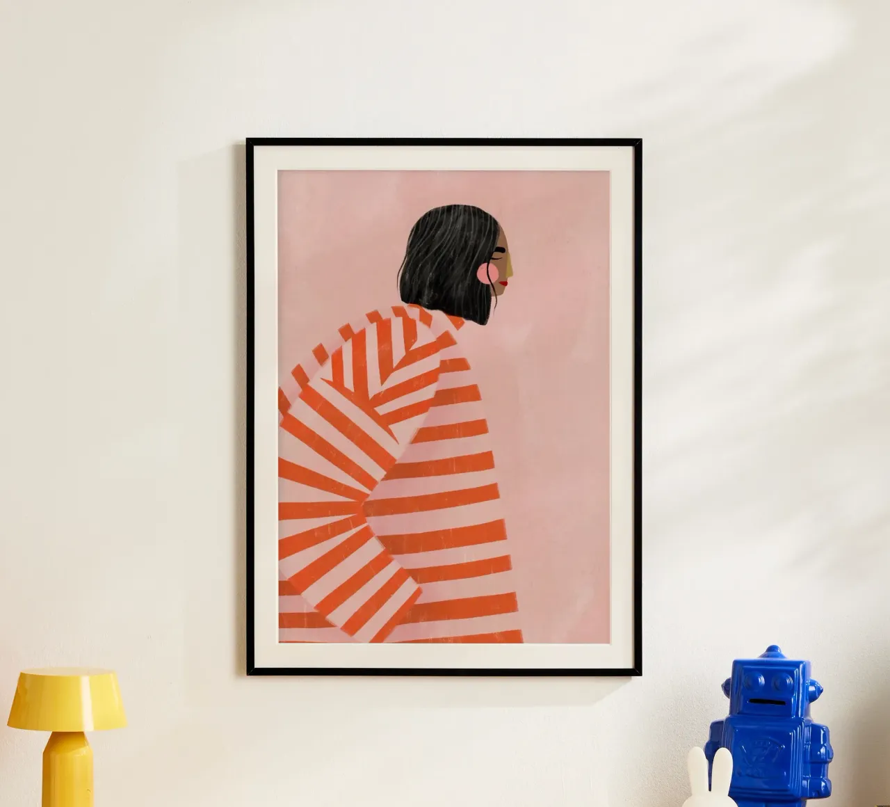 motivo a righe persona poster con telaio in legno da Louis Butler