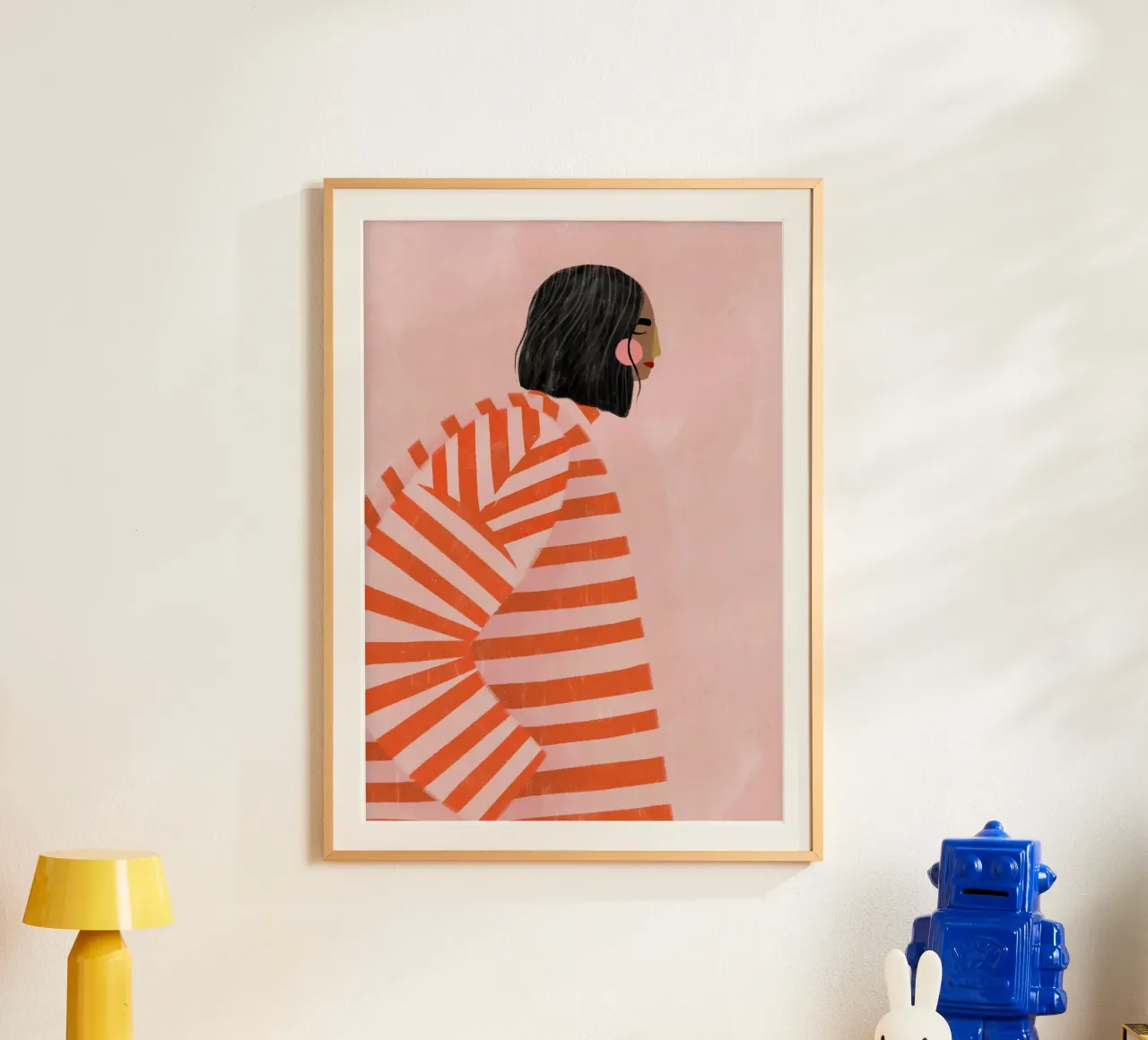 motivo a righe persona poster con telaio in legno da Louis Butler