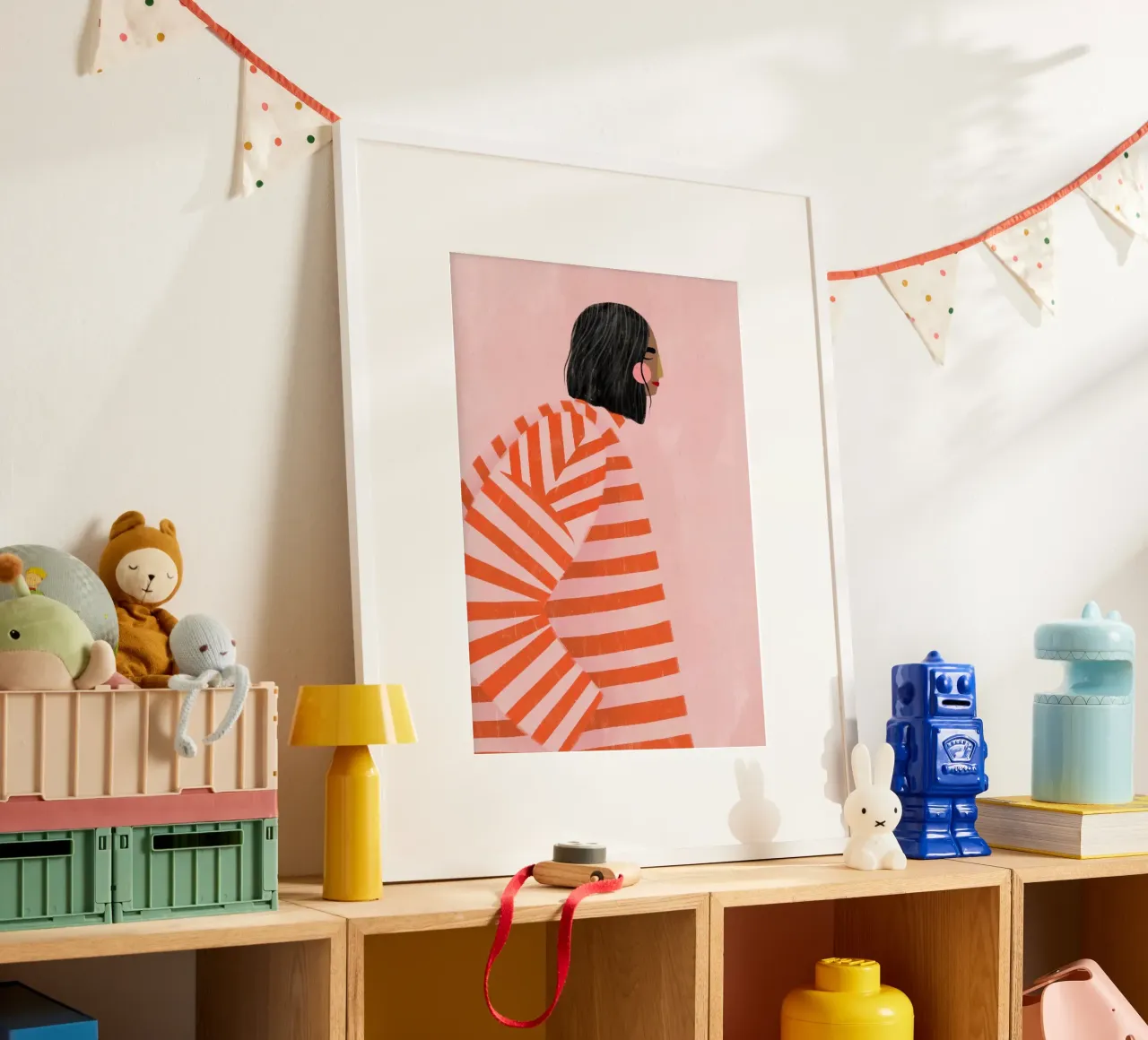 motivo a righe persona poster con telaio in legno da Louis Butler