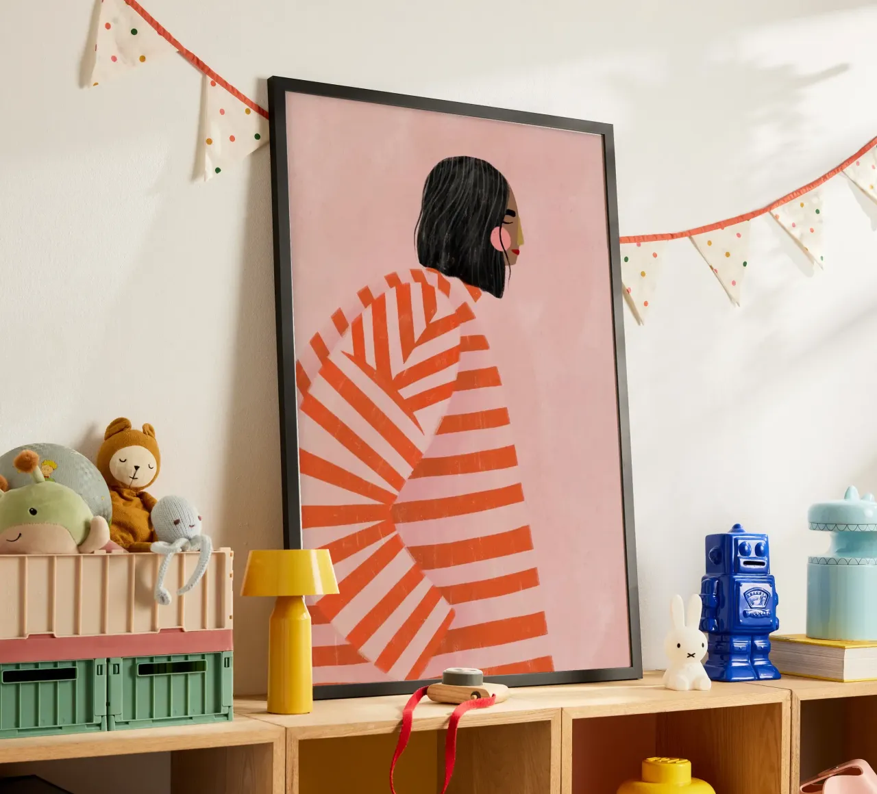 motivo a righe persona poster con telaio in legno da Louis Butler