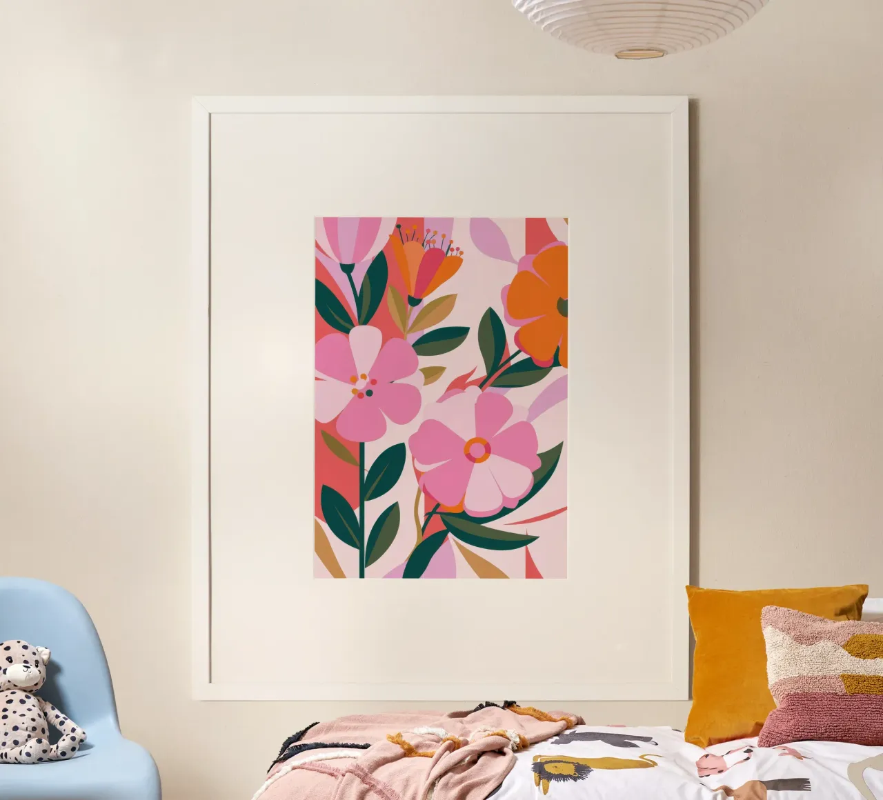 Fiori rosa tenue poster con telaio in legno da Lyra Glaze