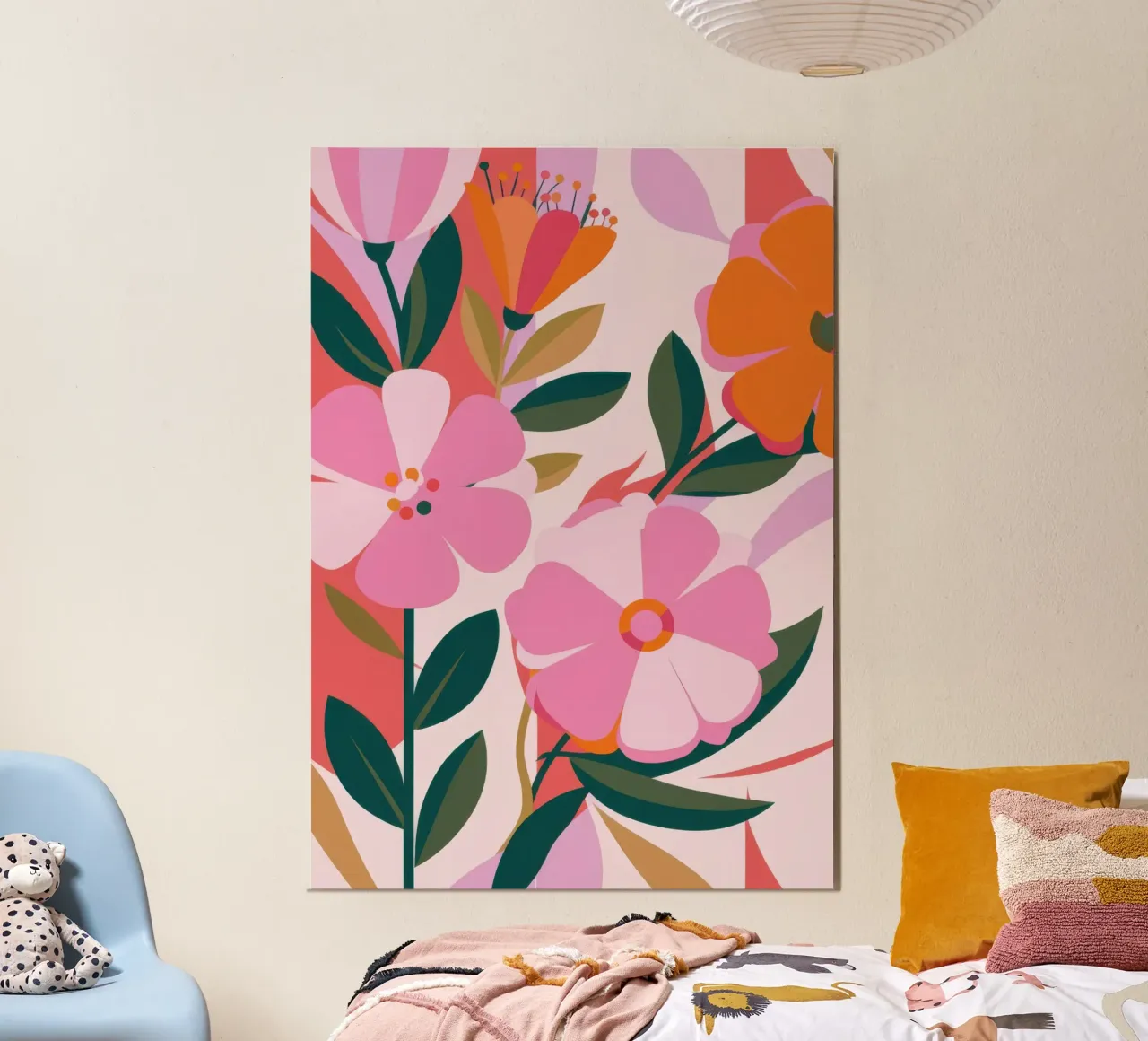 Fiori rosa tenue poster con telaio in legno da Lyra Glaze