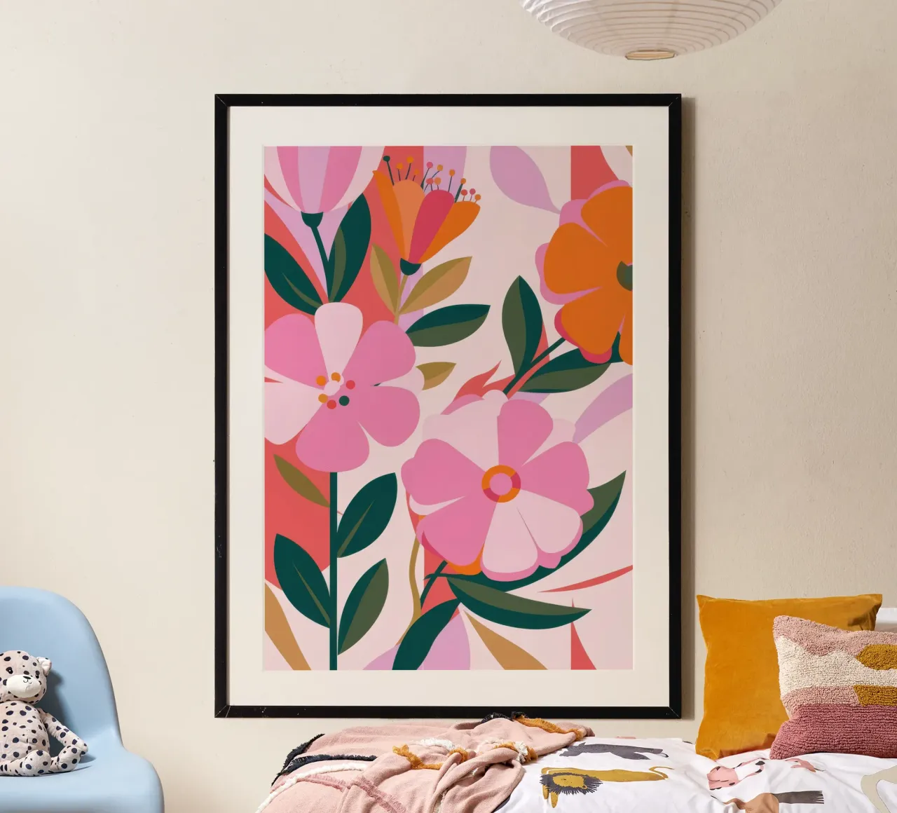 Fiori rosa tenue poster con telaio in legno da Lyra Glaze