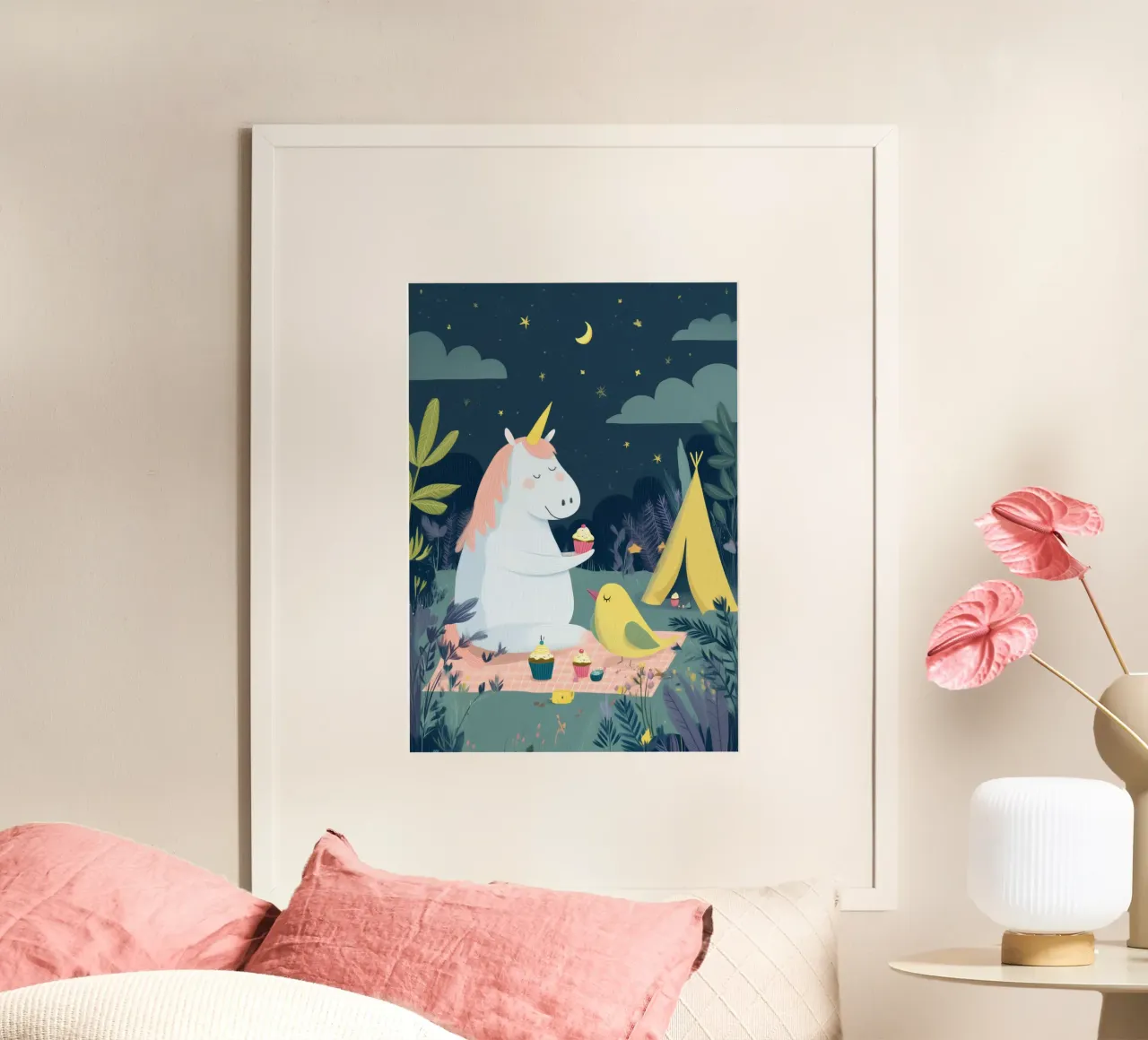 Unicorn Picnic poster con telaio in alluminio da Kiara