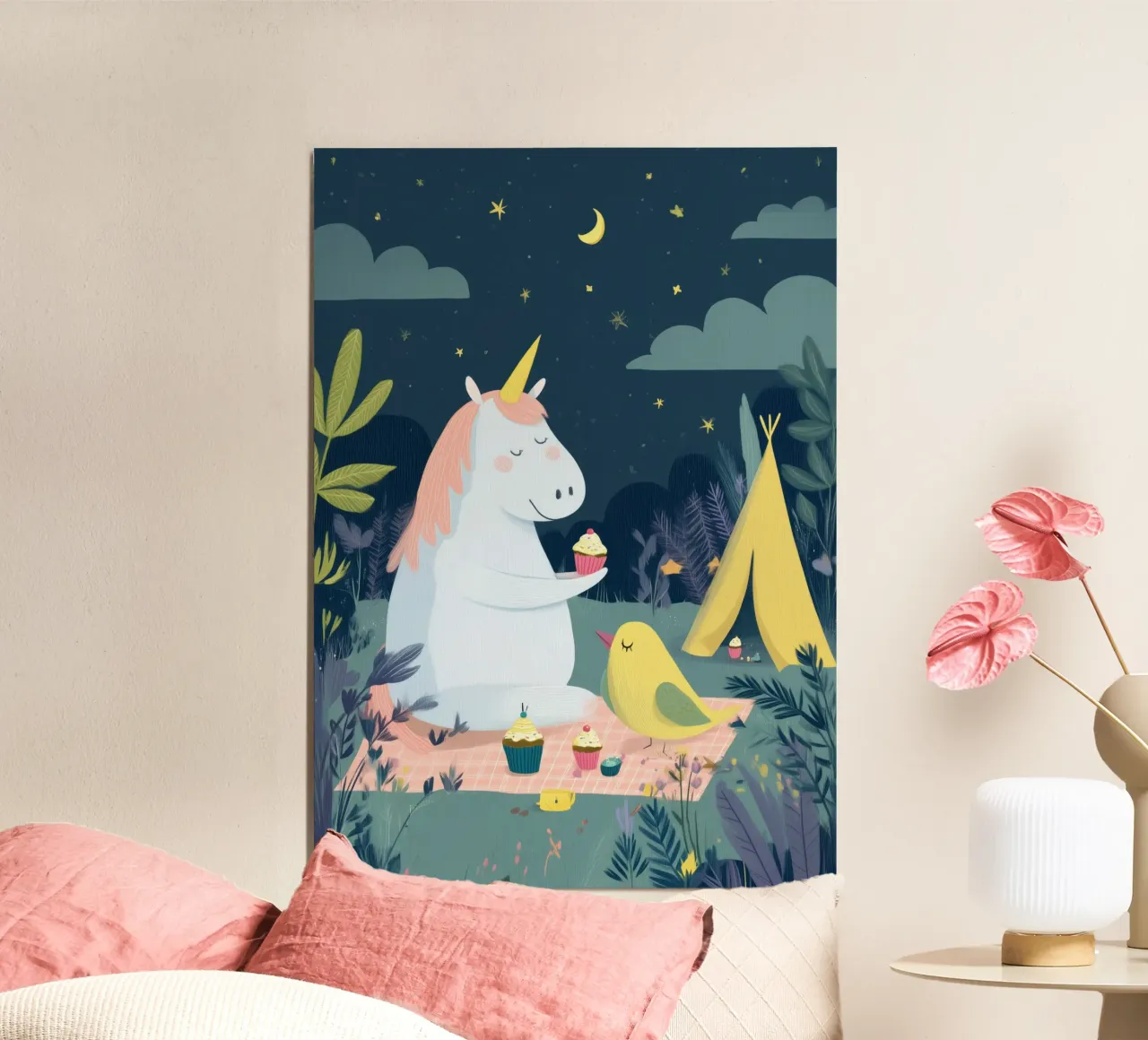 Unicorn Picnic poster con telaio in alluminio da Kiara