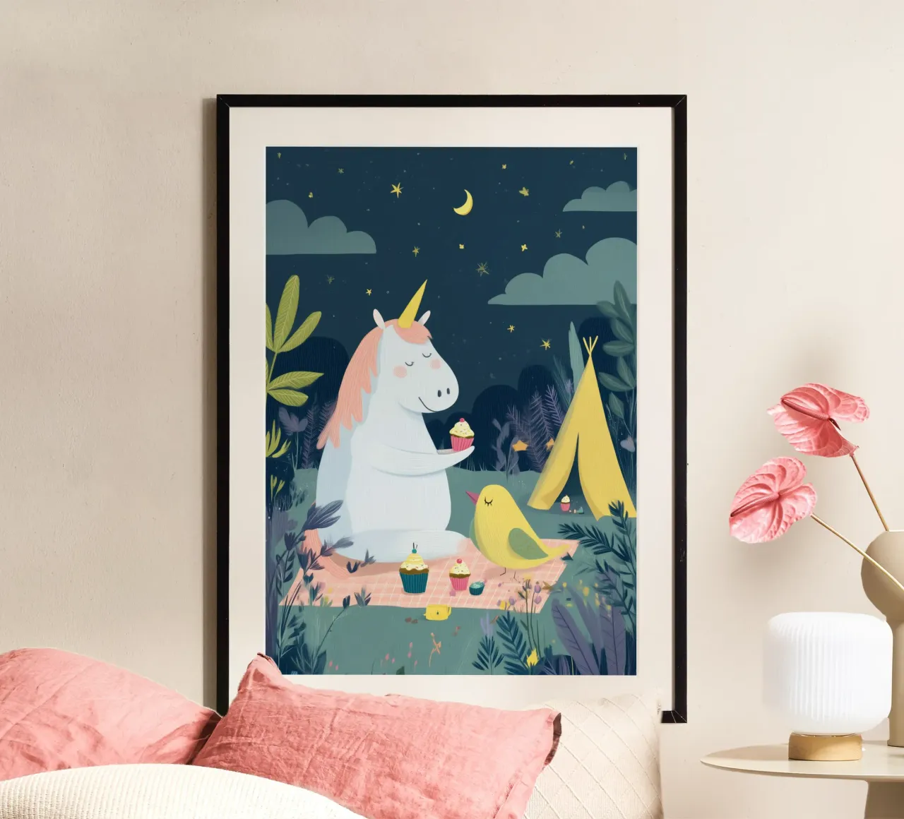 Unicorn Picnic poster con telaio in alluminio da Kiara
