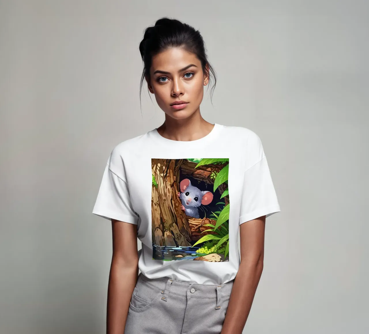 mouse behind the tree t-shirt da Dumery Art