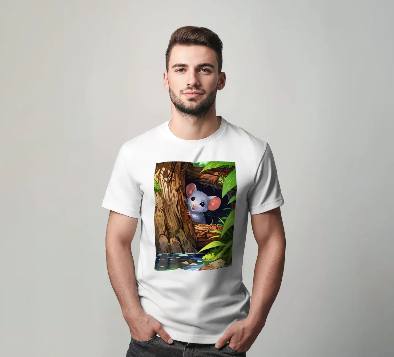 mouse behind the tree t-shirt da Dumery Art