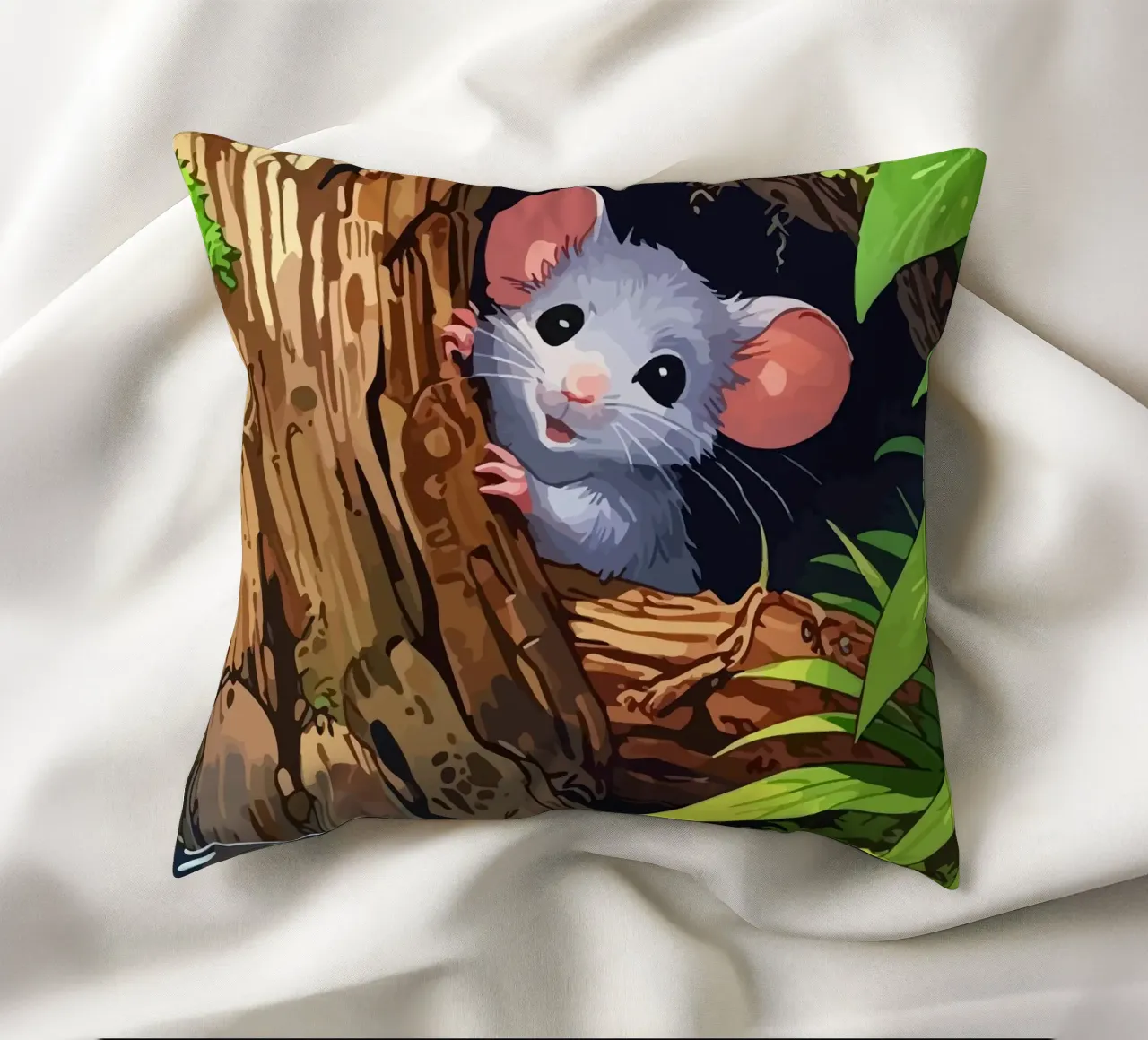 mouse behind the tree cuscino da Dumery Art