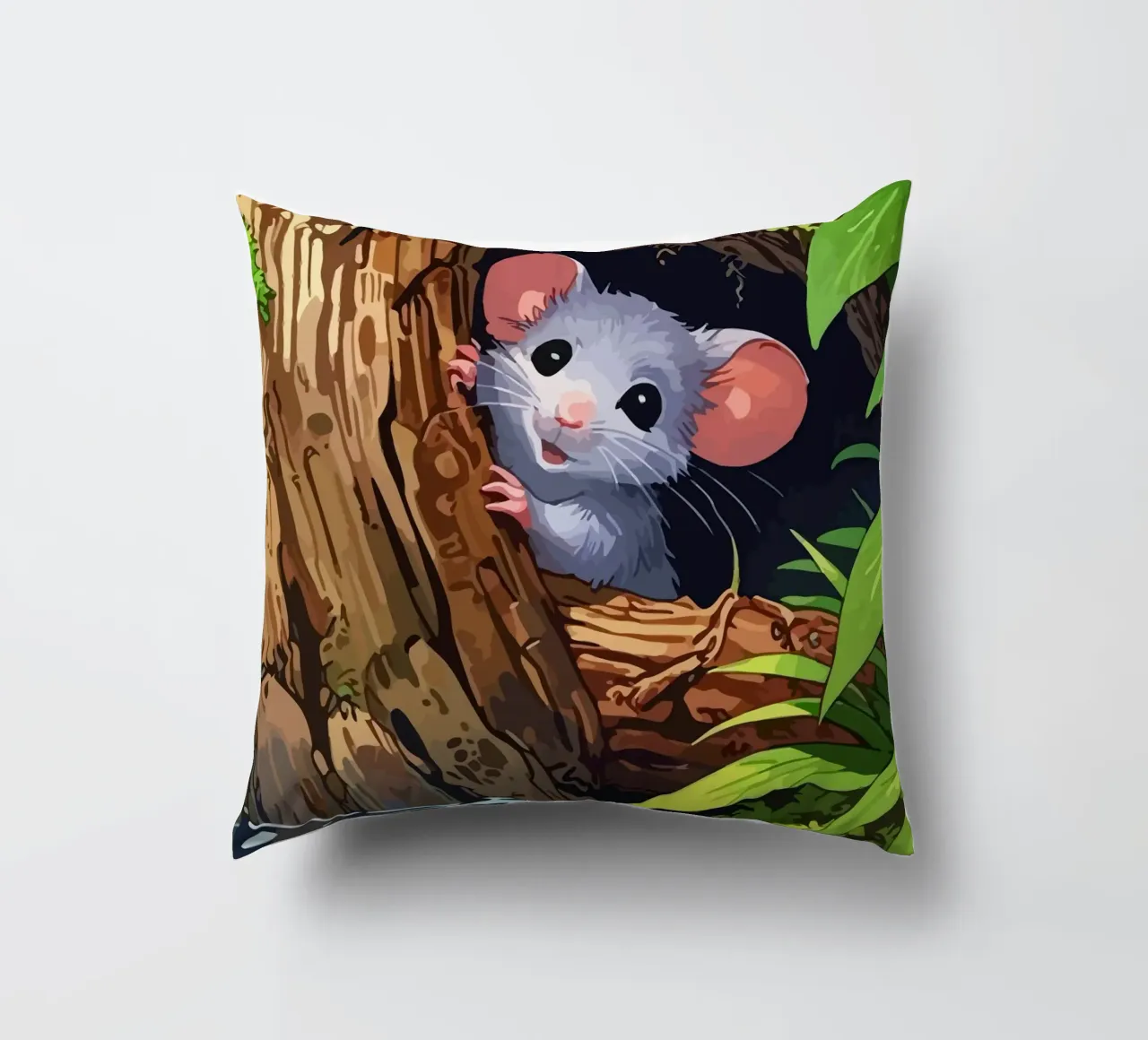 mouse behind the tree cuscino da Dumery Art