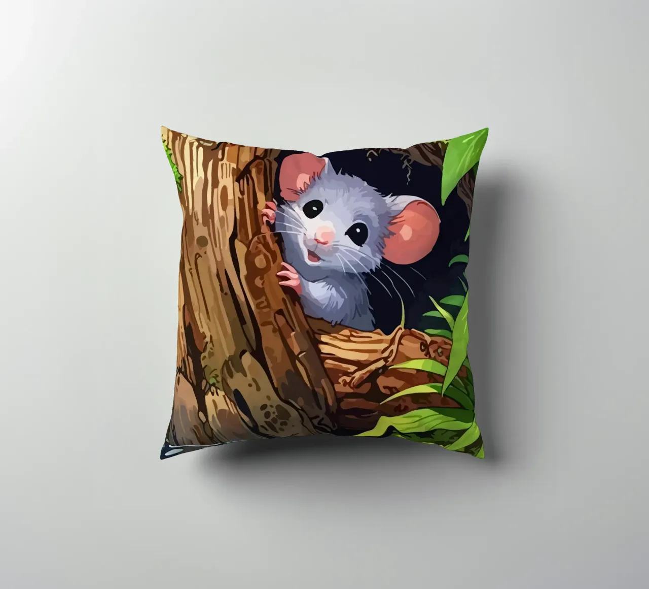 mouse behind the tree cuscino da Dumery Art