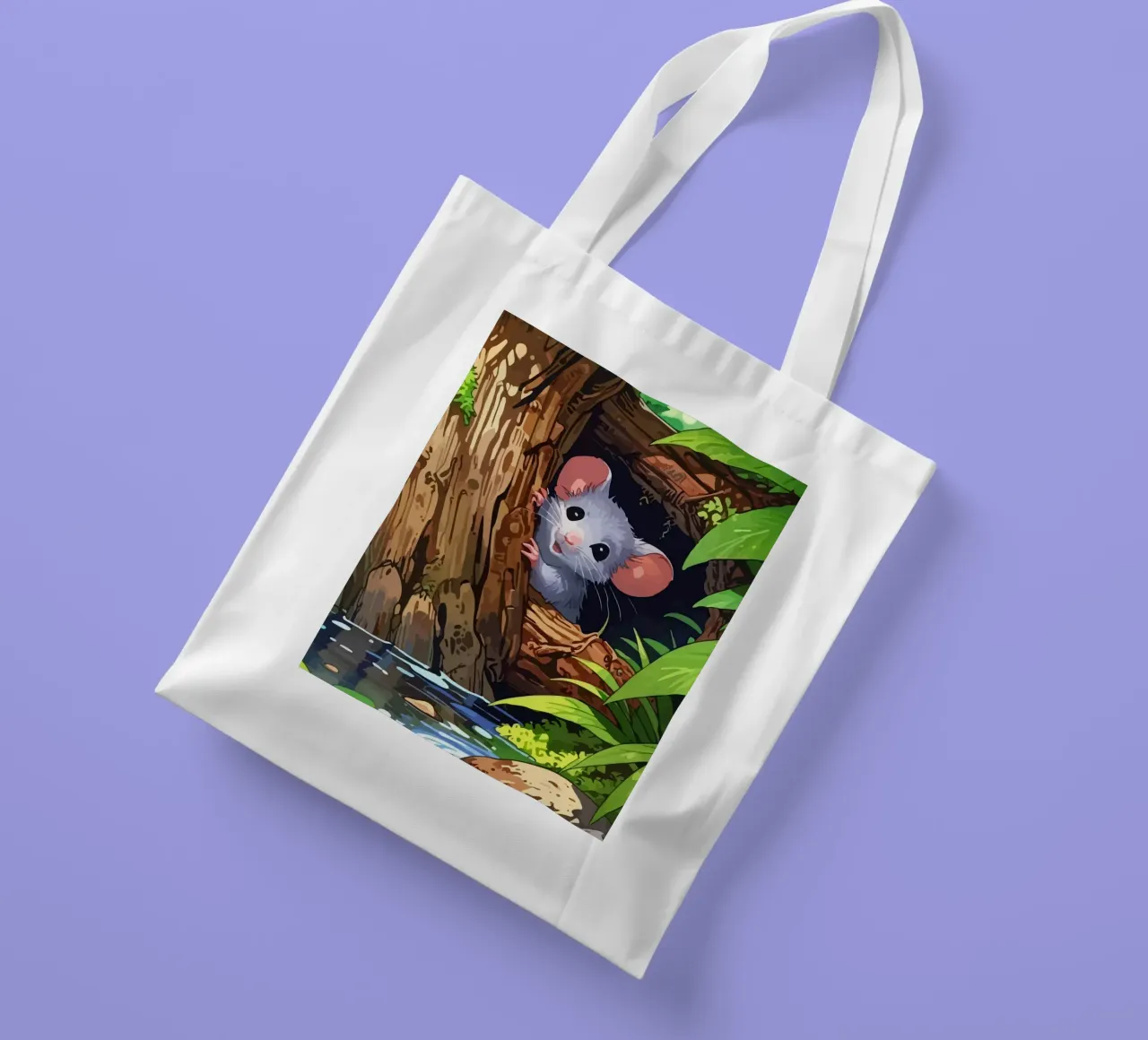 mouse behind the tree borsa in juta da Dumery Art