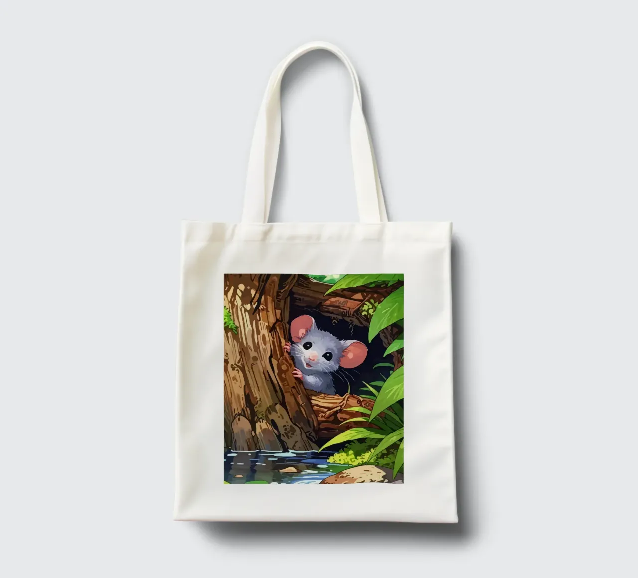 mouse behind the tree borsa in juta da Dumery Art