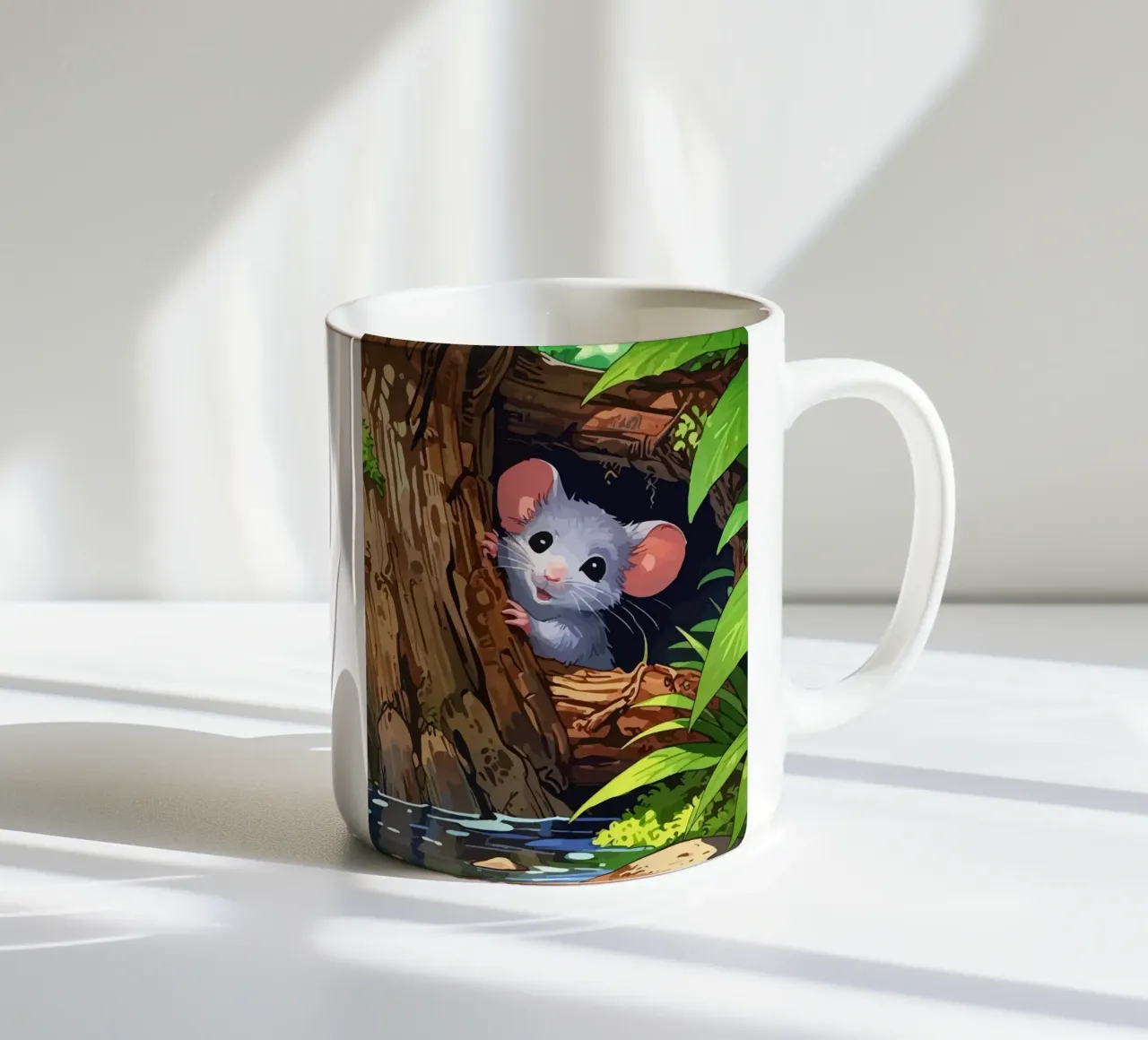 mouse behind the tree tazza in ceramica da Dumery Art