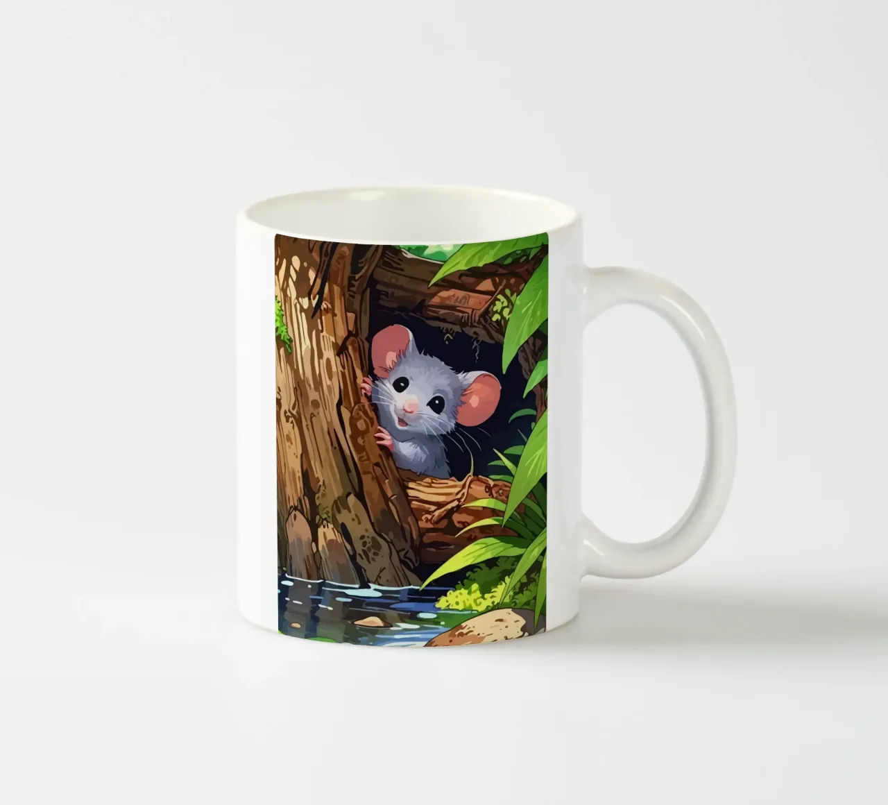 mouse behind the tree tazza in ceramica da Dumery Art