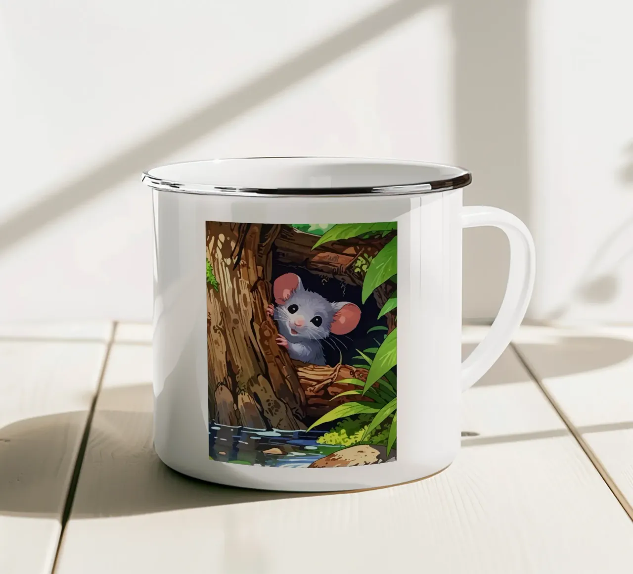 mouse behind the tree tazza in smalto da Dumery Art