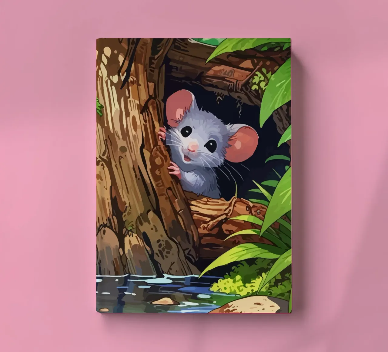 mouse behind the tree notebook by Dumery Art