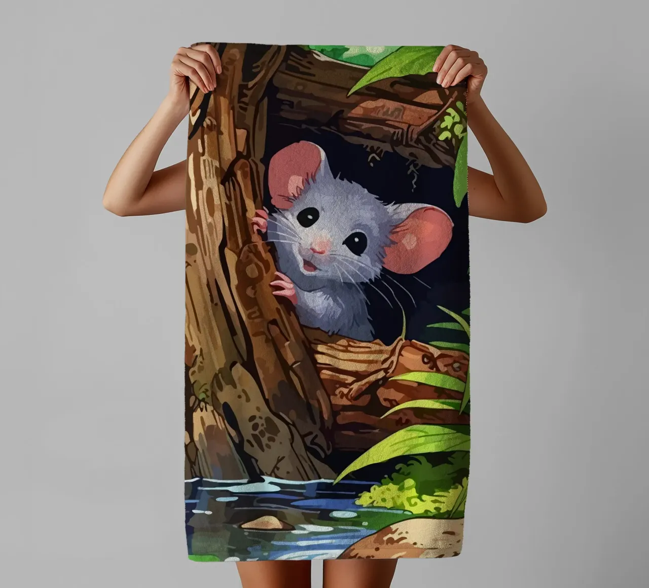 mouse behind the tree asciugamano da bagno da Dumery Art