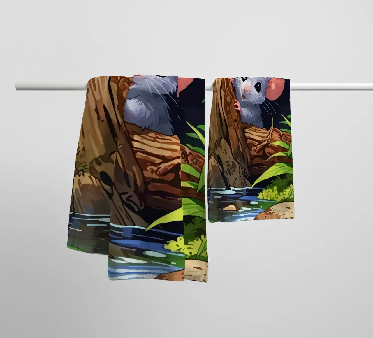 mouse behind the tree asciugamano da bagno da Dumery Art