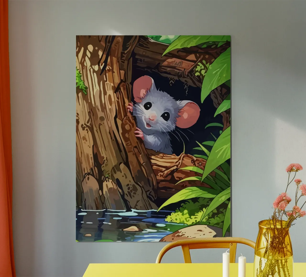 mouse behind the tree poster con telaio in alluminio da Dumery Art