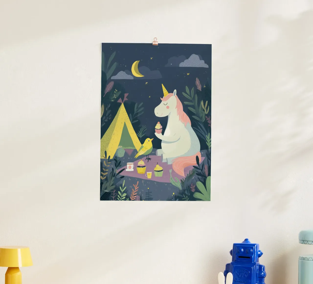 Unicorn Picnic 2 poster con telaio in alluminio da Kiara