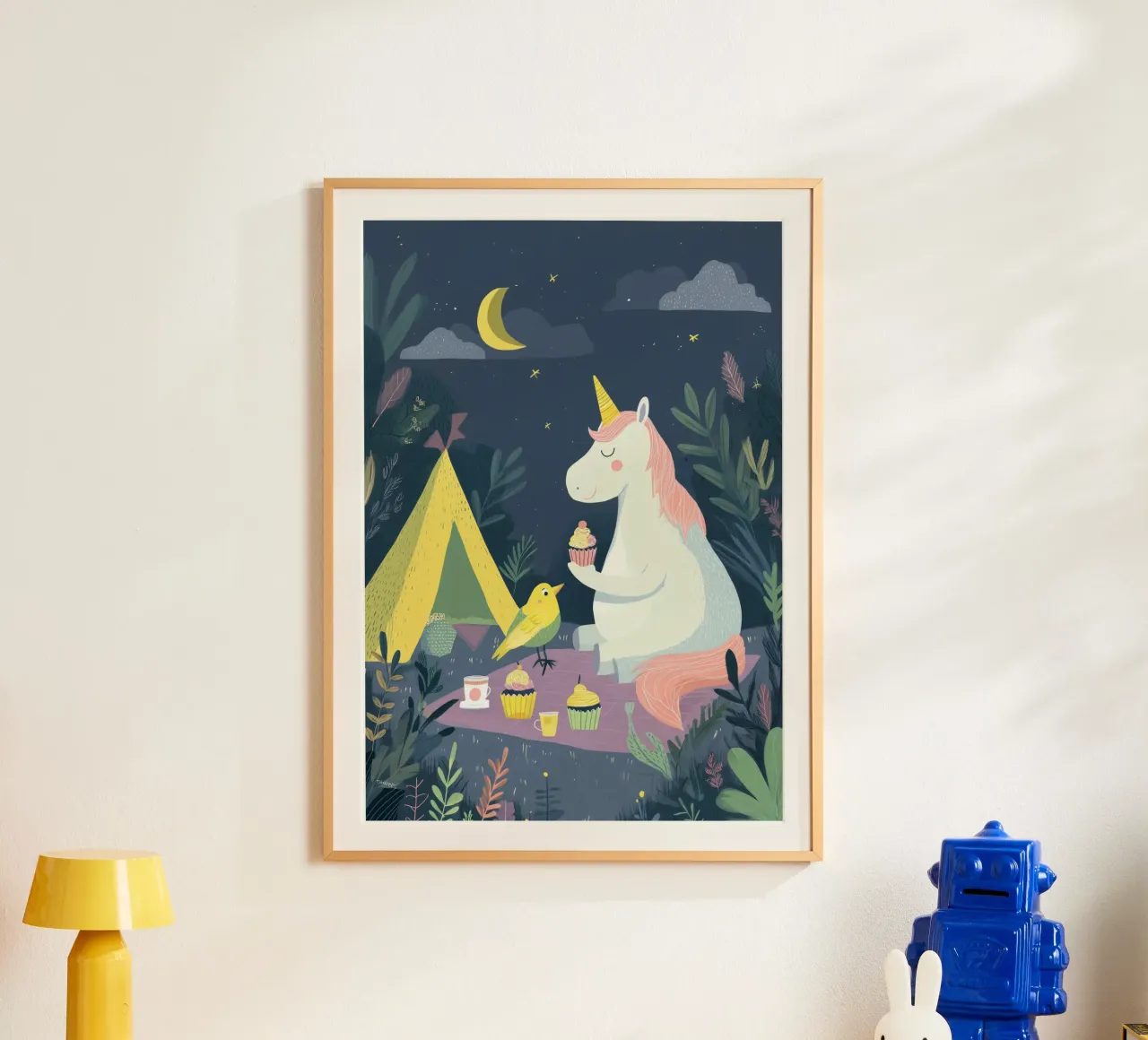 Unicorn Picnic 2 poster con telaio in alluminio da Kiara