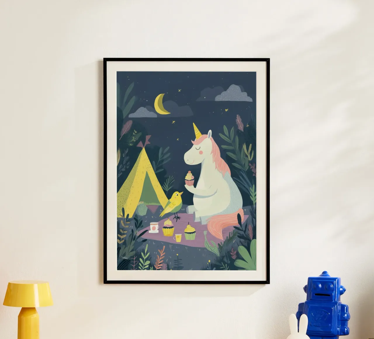 Unicorn Picnic 2 poster con telaio in alluminio da Kiara