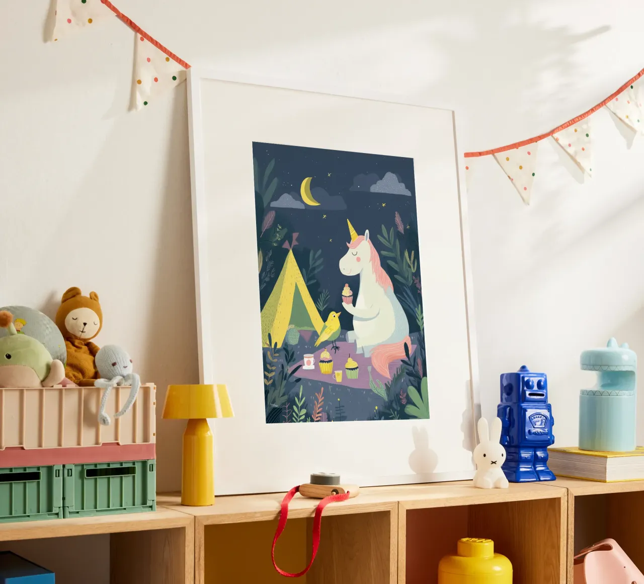 Unicorn Picnic 2 poster con telaio in alluminio da Kiara