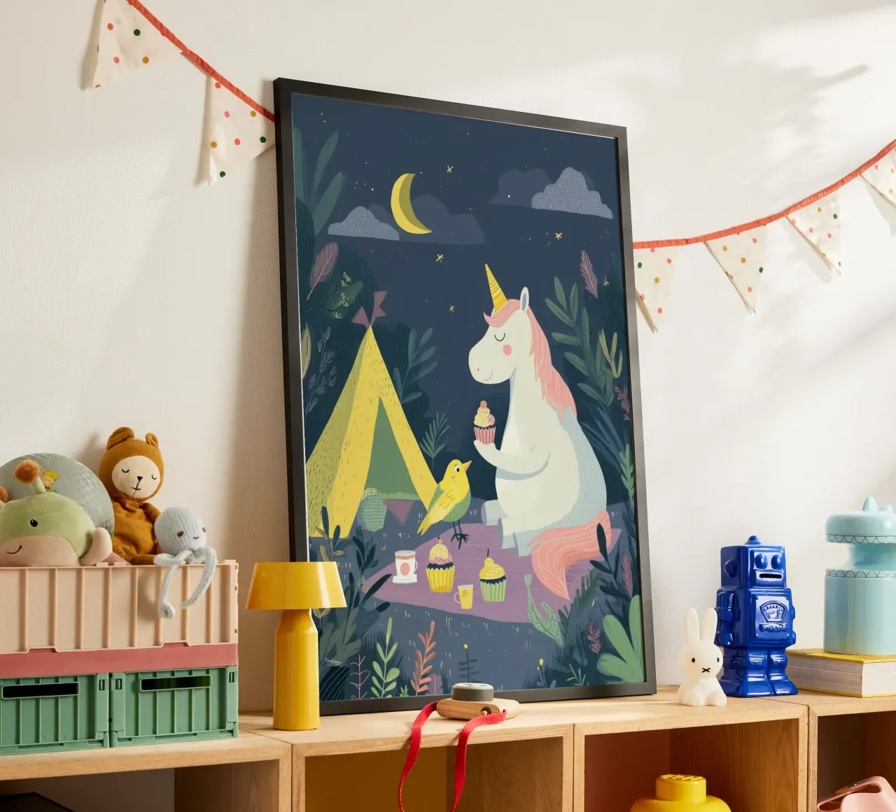 Unicorn Picnic 2 poster con telaio in alluminio da Kiara