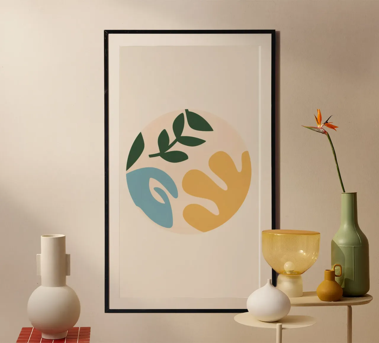 Forme di foglie minimaliste poster con telaio in alluminio da Astra Mist