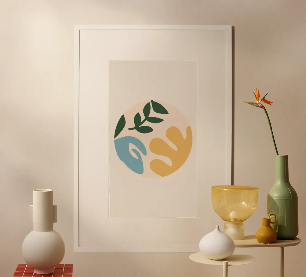 Forme di foglie minimaliste poster con telaio in alluminio da Astra Mist