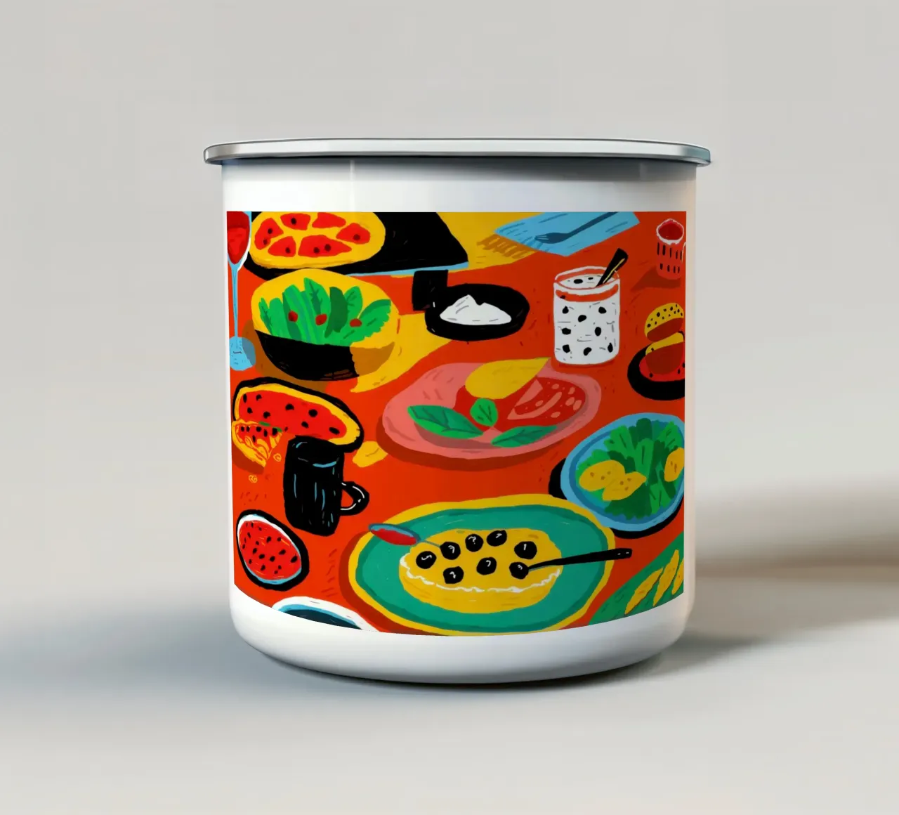 Diffusione di cibo per le feste tazza in smalto da Lyra Glaze
