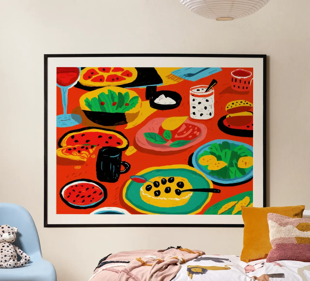 Diffusione di cibo per le feste poster con telaio in plastica da Lyra Glaze