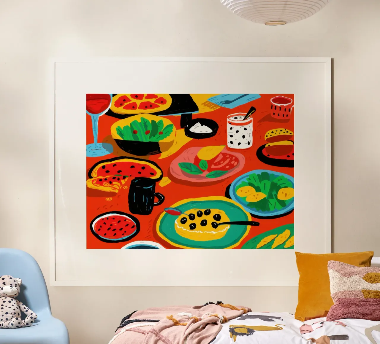 Diffusione di cibo per le feste poster con telaio in plastica da Lyra Glaze