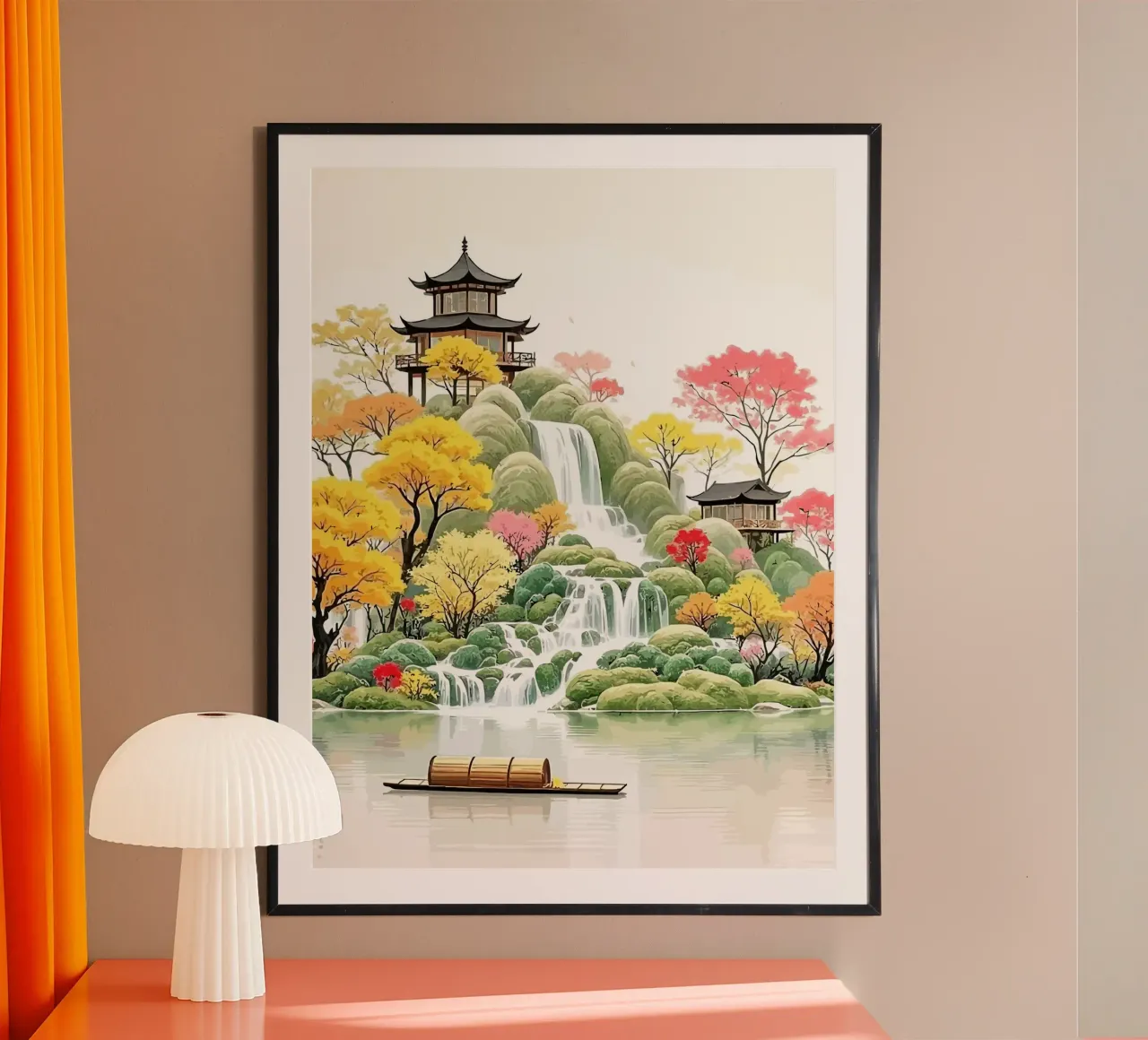 illustration of a Japanese river view poster con telaio in legno da Dumery Art
