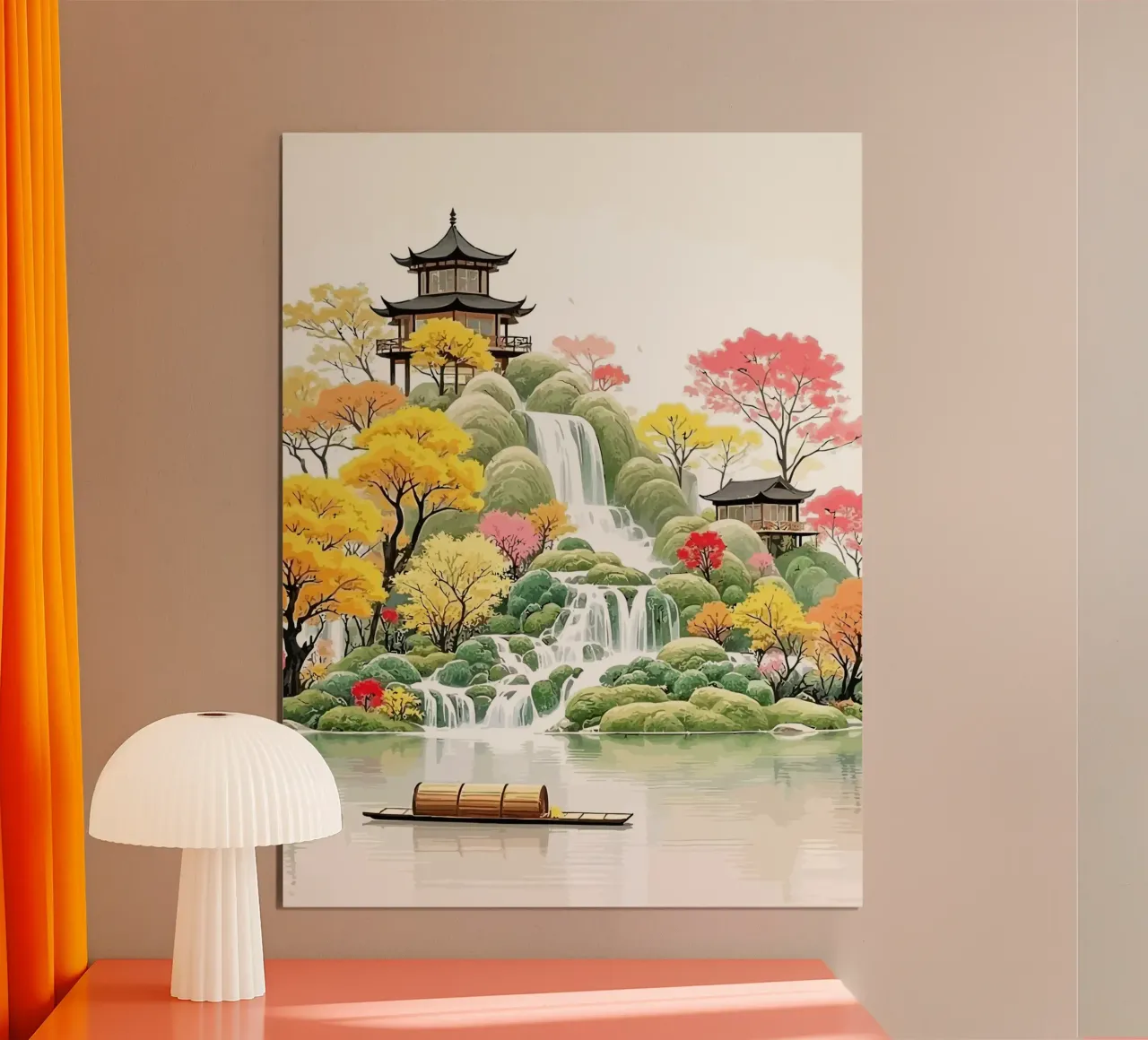 illustration of a Japanese river view poster con telaio in legno da Dumery Art