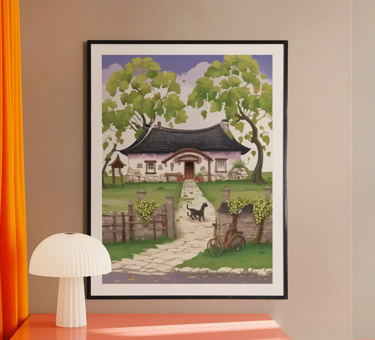 guard dog in front of the house poster con telaio in legno da Dumery Art