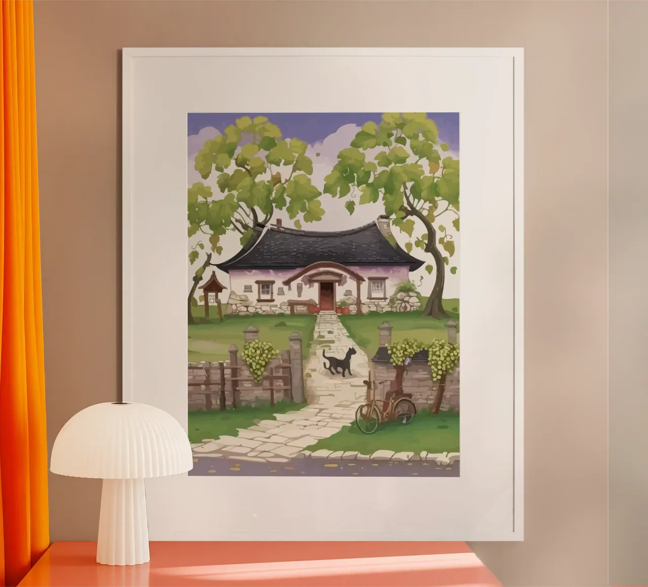 guard dog in front of the house poster con telaio in legno da Dumery Art