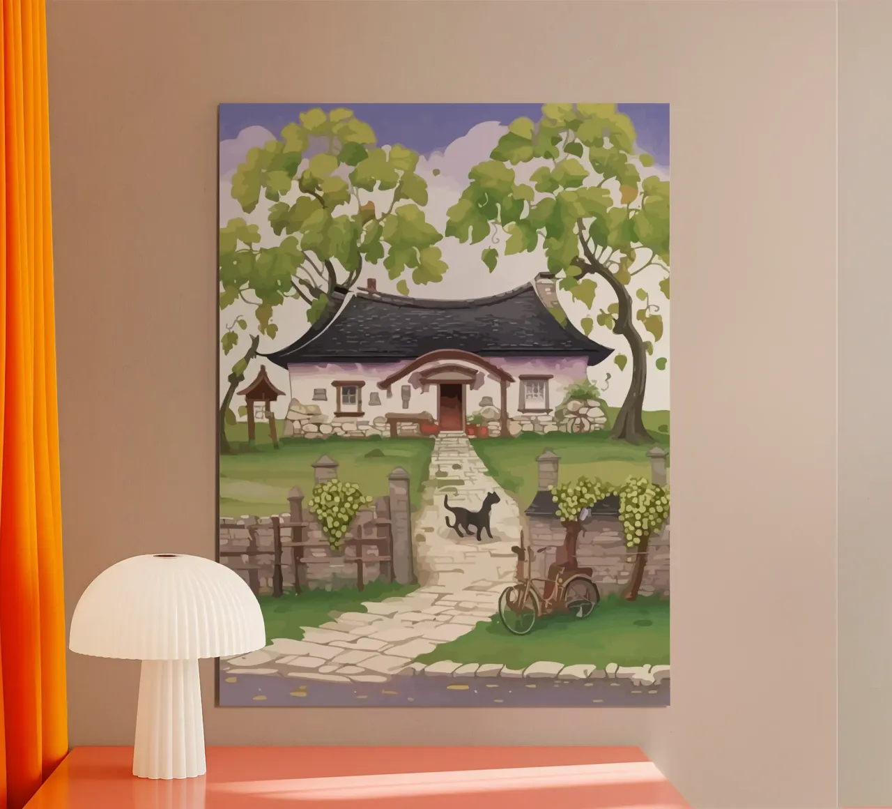 guard dog in front of the house poster con telaio in legno da Dumery Art