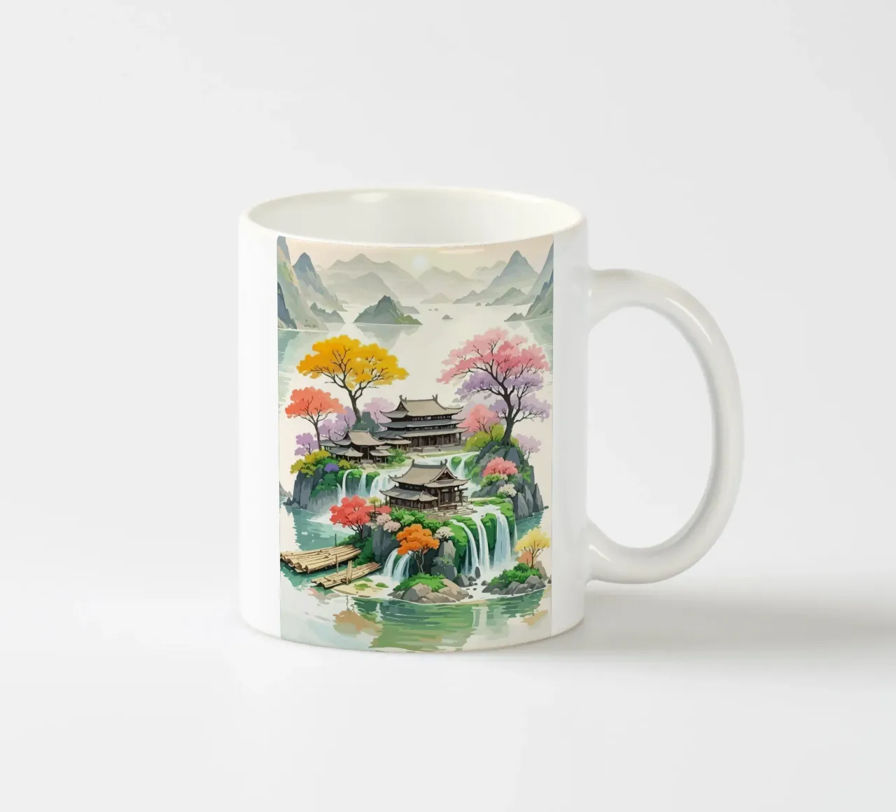 house in the middle of the island around the Japanese mounta tazza in ceramica da Dumery Art