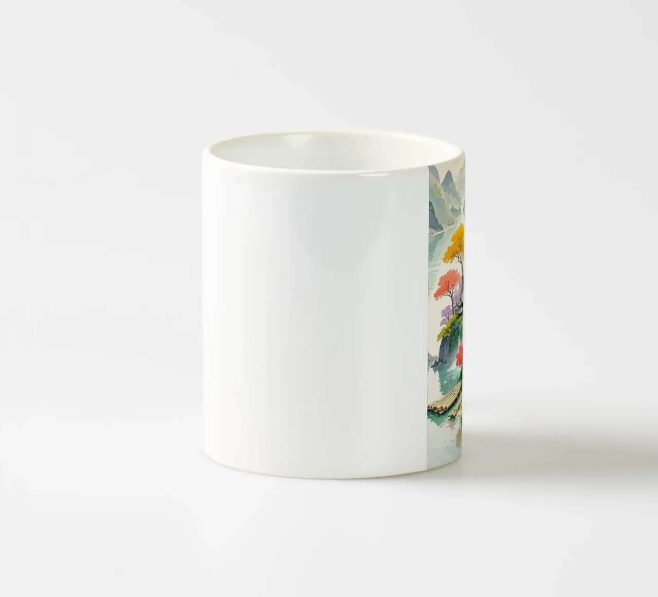 house in the middle of the island around the Japanese mounta tazza in ceramica da Dumery Art