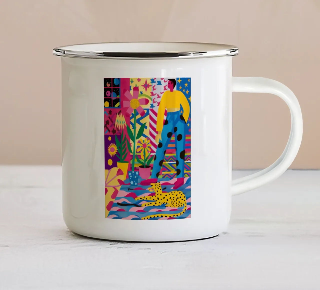 Uomo su pavimento psichedelico tazza in smalto da Lyra Glaze
